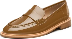 JUSTDANNI Loafers for Women Slip On Shoes with Round Toe 1.2-Inch Low Chunky Block Heel Patent Comfortable Casual Dress Pump Shoes for Wedding Party Work Shopping Dating