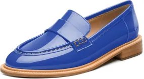 JUSTDANNI Loafers for Women Slip On Shoes with Round Toe 1.2-Inch Low Chunky Block Heel Patent Comfortable Casual Dress Pump Shoes for Wedding Party Work Shopping Dating