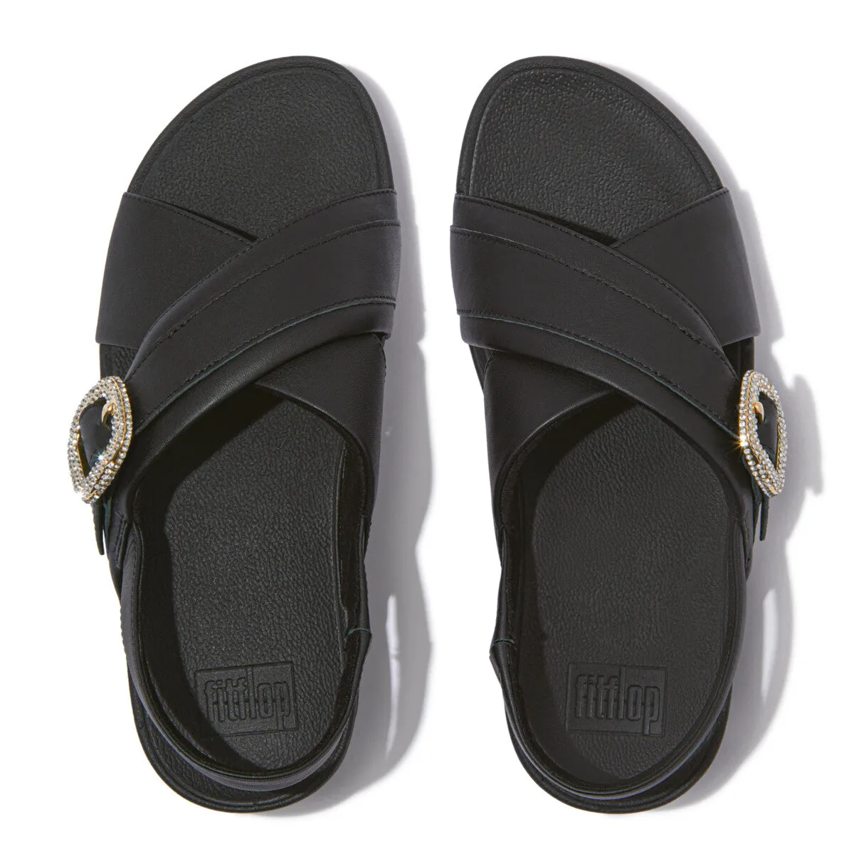 LULU Crystal-Buckle Leather Back-Strap Sandals