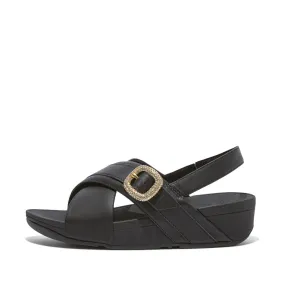 LULU Crystal-Buckle Leather Back-Strap Sandals