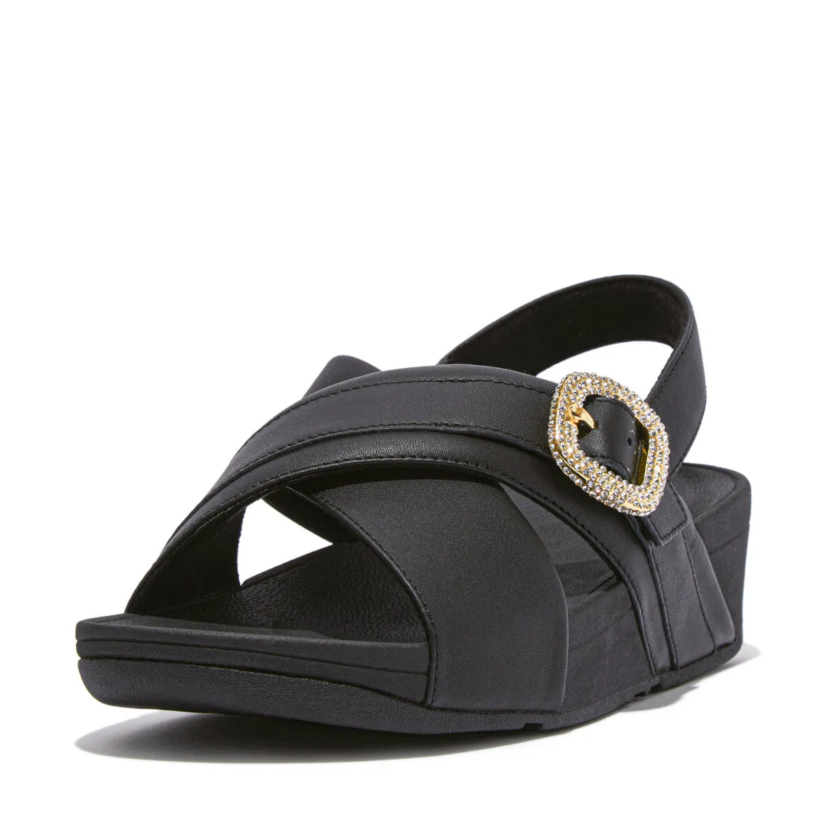 LULU Crystal-Buckle Leather Back-Strap Sandals