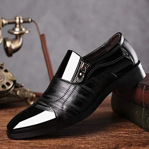 Men's Dress Shoes Patent Leather Loafers Pointed Zipper Oxford Formal Business Tuxedo Shoes