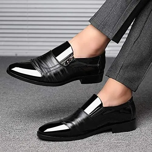Men's Dress Shoes Patent Leather Loafers Pointed Zipper Oxford Formal Business Tuxedo Shoes