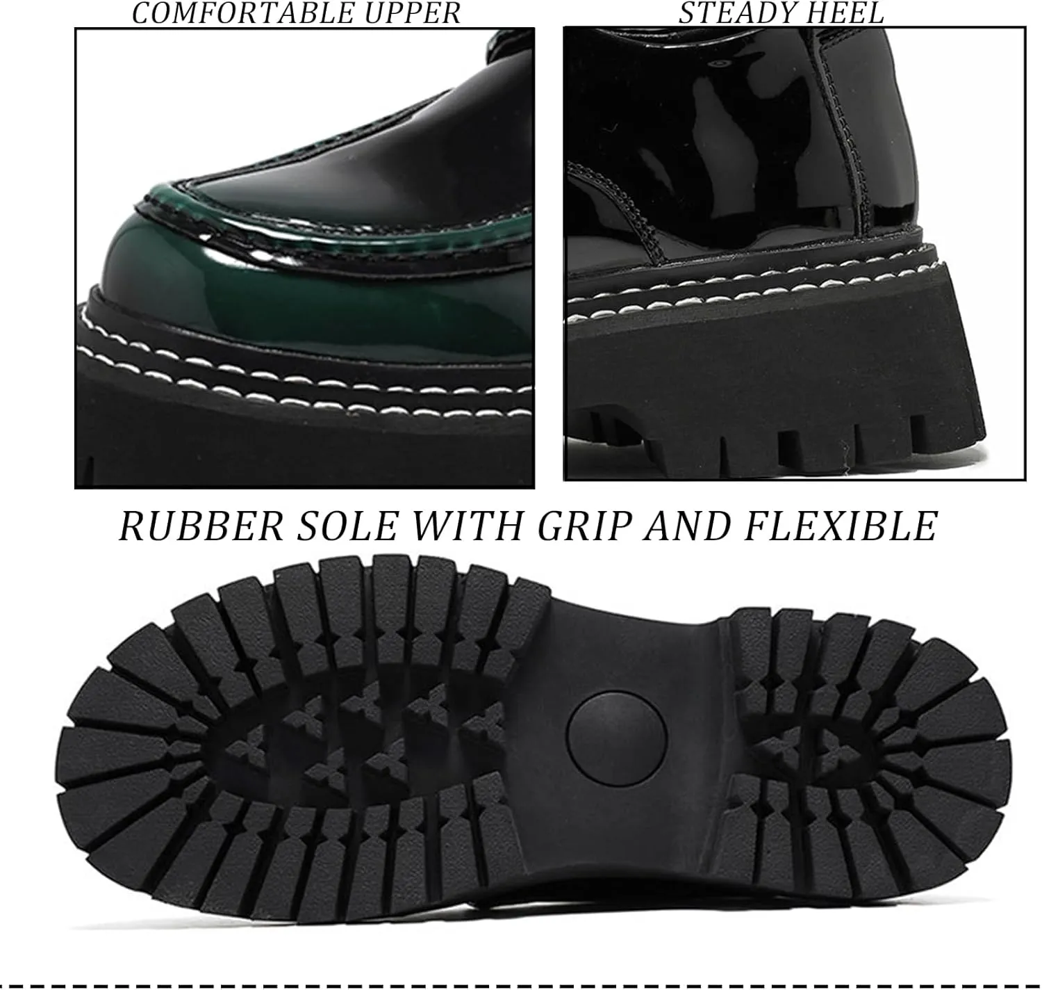 Men's Patent Leather Classic Loafers Round Toe Lug Sole Non-Slip Lace-Up Business Leather Shoes Fashionable Work Formal Oxford Shoes