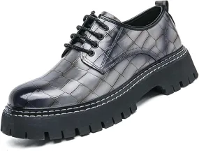 Men's Patent Leather Platform Loafers Luxury Alligator Printed Round Toe Lug Sole Lace-up Dress Shoes for Business Party Wedding Prom