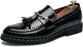 Men's Patent Leather Tassels Slip-On Loafers Classic Flats Smoking Loafers for Business Casual Dress Prom Formal Church Wedding Shoes