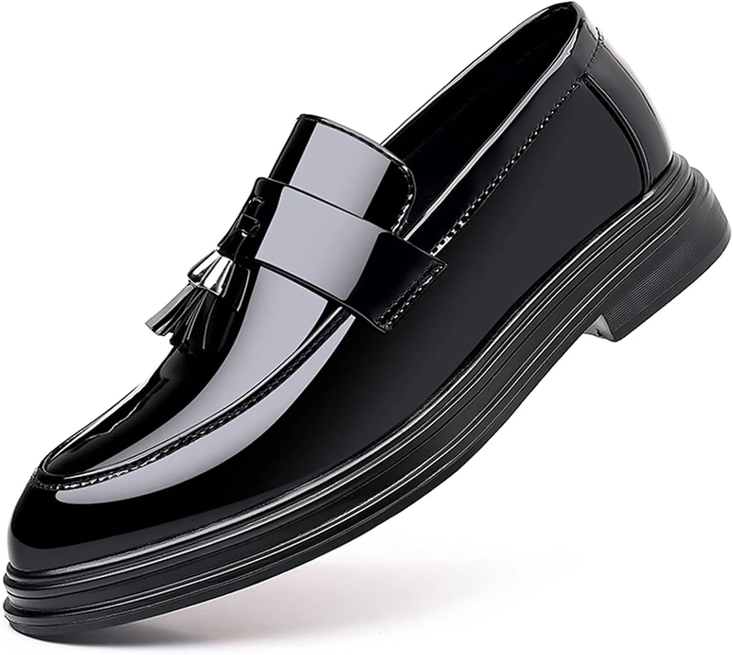 Men's Trendy Tassels Patent Leather Loafers Slip-On Business Casual Dress Shoes Elegant Luxury Penny Shoes