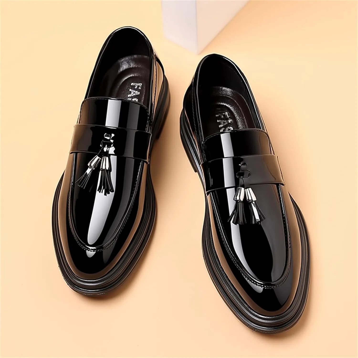 Men's Trendy Tassels Patent Leather Loafers Slip-On Business Casual Dress Shoes Elegant Luxury Penny Shoes