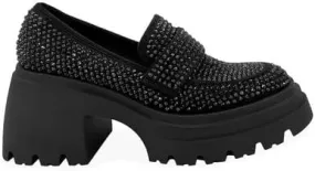 MissHeel Rhinestone Loafers for Women Slip On Platform Chunky Heels