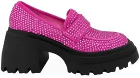 MissHeel Rhinestone Loafers for Women Slip On Platform Chunky Heels