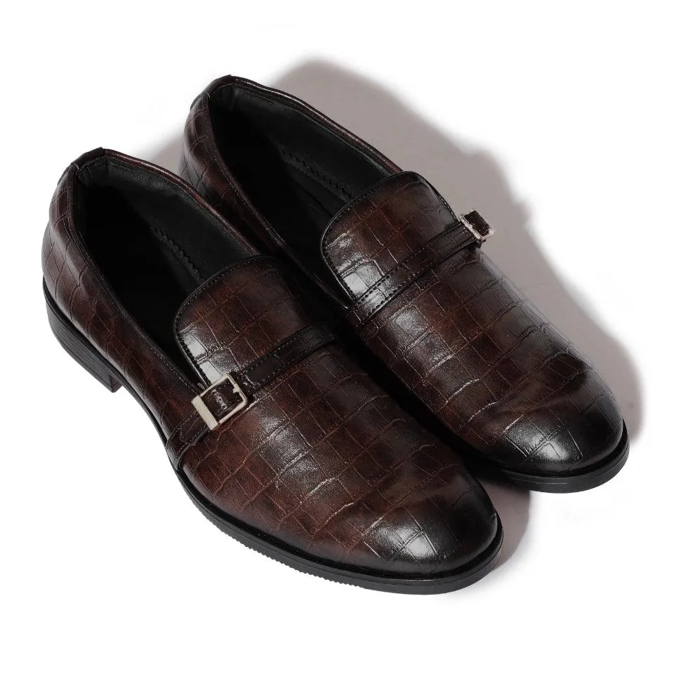 Morris- Dark Brown Croco Belt Slipons