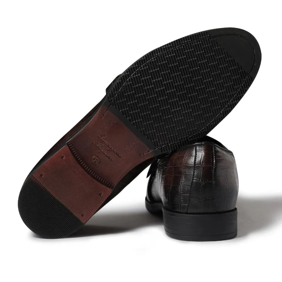 Morris- Dark Brown Croco Belt Slipons