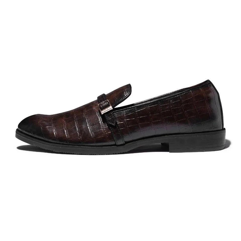 Morris- Dark Brown Croco Belt Slipons