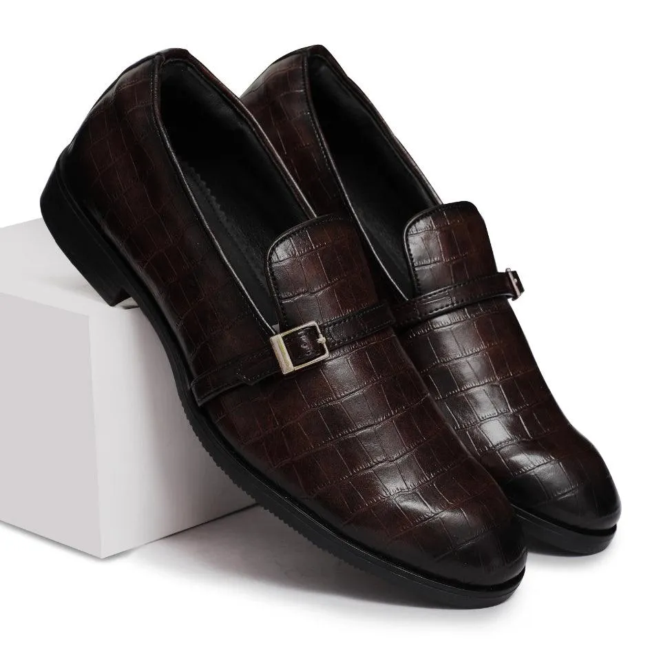 Morris- Dark Brown Croco Belt Slipons