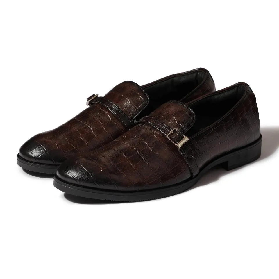 Morris- Dark Brown Croco Belt Slipons
