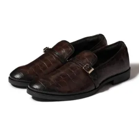 Morris- Dark Brown Croco Belt Slipons