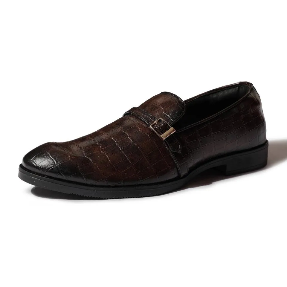 Morris- Dark Brown Croco Belt Slipons
