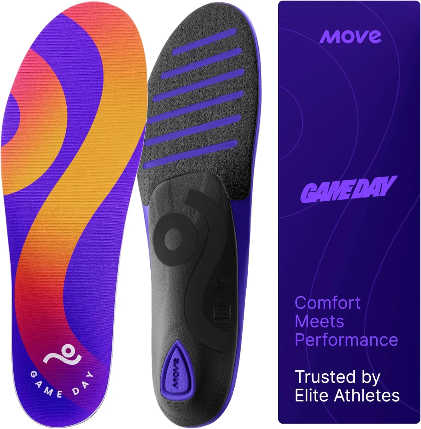 MOVE Game Day - All-Purpose Support Insoles - Plantar Fasciitis, Running, Shock Absorption, Flat Feet, Arch Support, Basketball, Active Lifestyle, Walking and Athletics (M 16-16.5 / WM 17.5-18)
