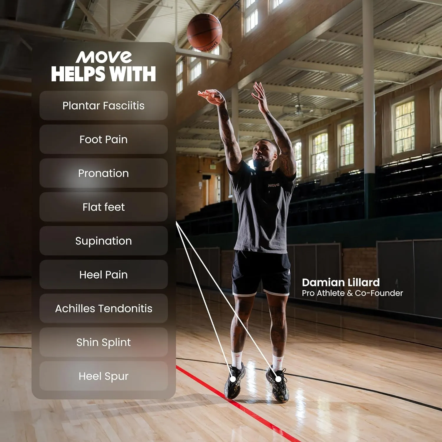 MOVE Game Day - All-Purpose Support Insoles - Plantar Fasciitis, Running, Shock Absorption, Flat Feet, Arch Support, Basketball, Active Lifestyle, Walking and Athletics (M 16-16.5 / WM 17.5-18)