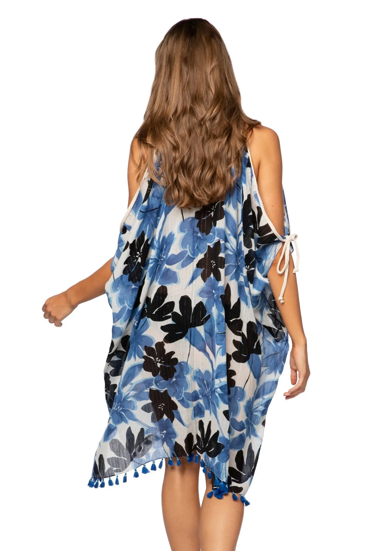 Open Shoulder Dress in Blue Blossom Print
