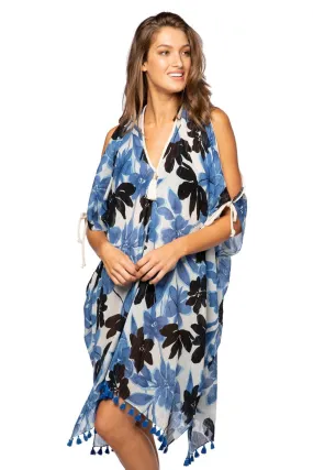 Open Shoulder Dress in Blue Blossom Print
