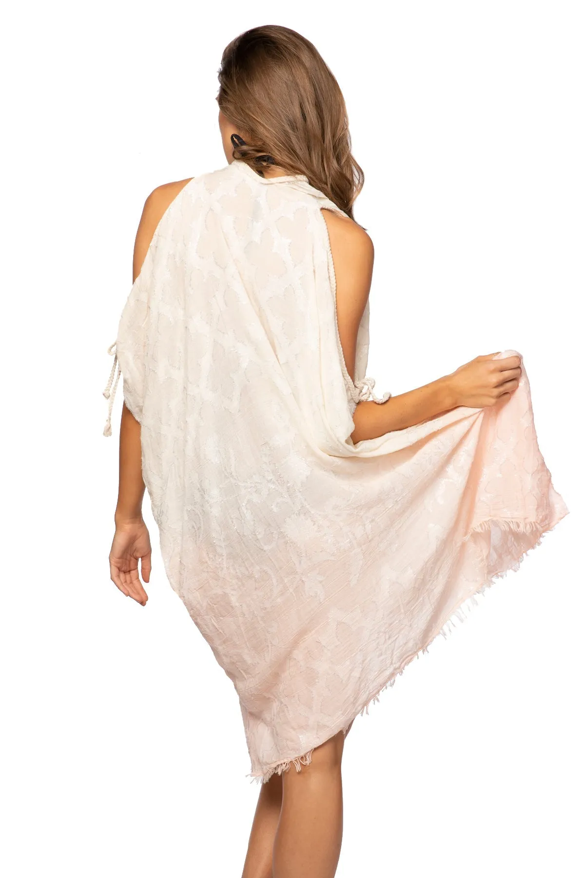 Open Shoulder Dress in Woven Shine Fabric