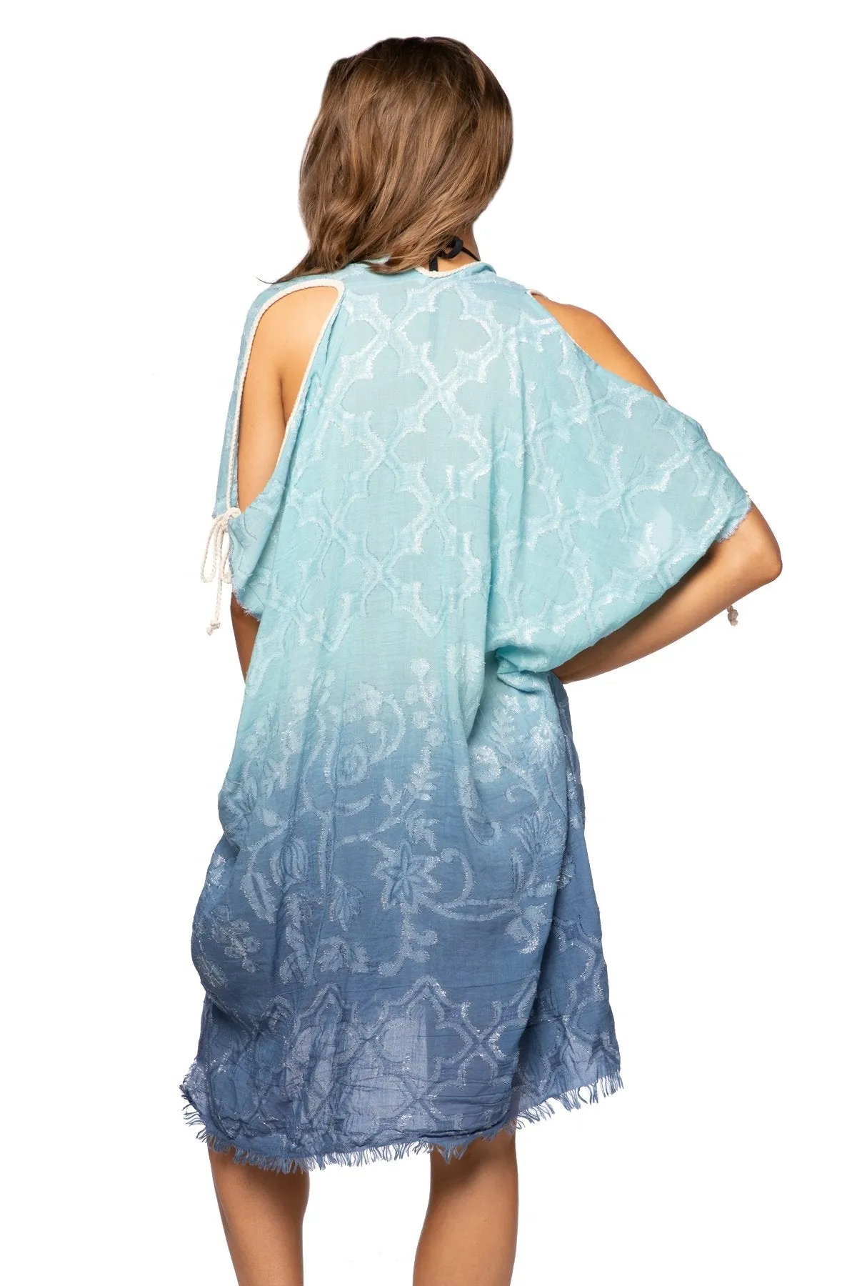 Open Shoulder Dress in Woven Shine Fabric
