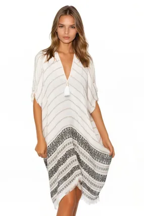 Open Shoulder Sundress Coverup in Charming Jacquard Fabric