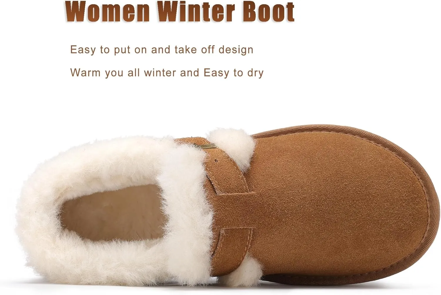 Platform Snow Boots for Women Genuine Suede Water Resistant Winter Warm Cozy Fur Fleece Lined with Adjustable Buckle Short Ankle Fuzzy Boot