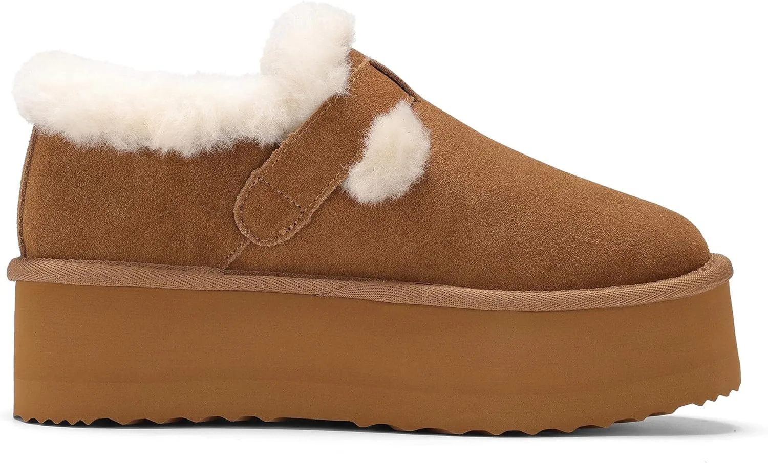 Platform Snow Boots for Women Genuine Suede Water Resistant Winter Warm Cozy Fur Fleece Lined with Adjustable Buckle Short Ankle Fuzzy Boot