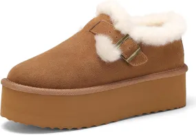 Platform Snow Boots for Women Genuine Suede Water Resistant Winter Warm Cozy Fur Fleece Lined with Adjustable Buckle Short Ankle Fuzzy Boot Platform Snow Boots for Women Genuine Suede Water Resistant Winter Warm Cozy Fur Fleece Lined with Adjustable Buckle Short Ankle Fuzzy Boot