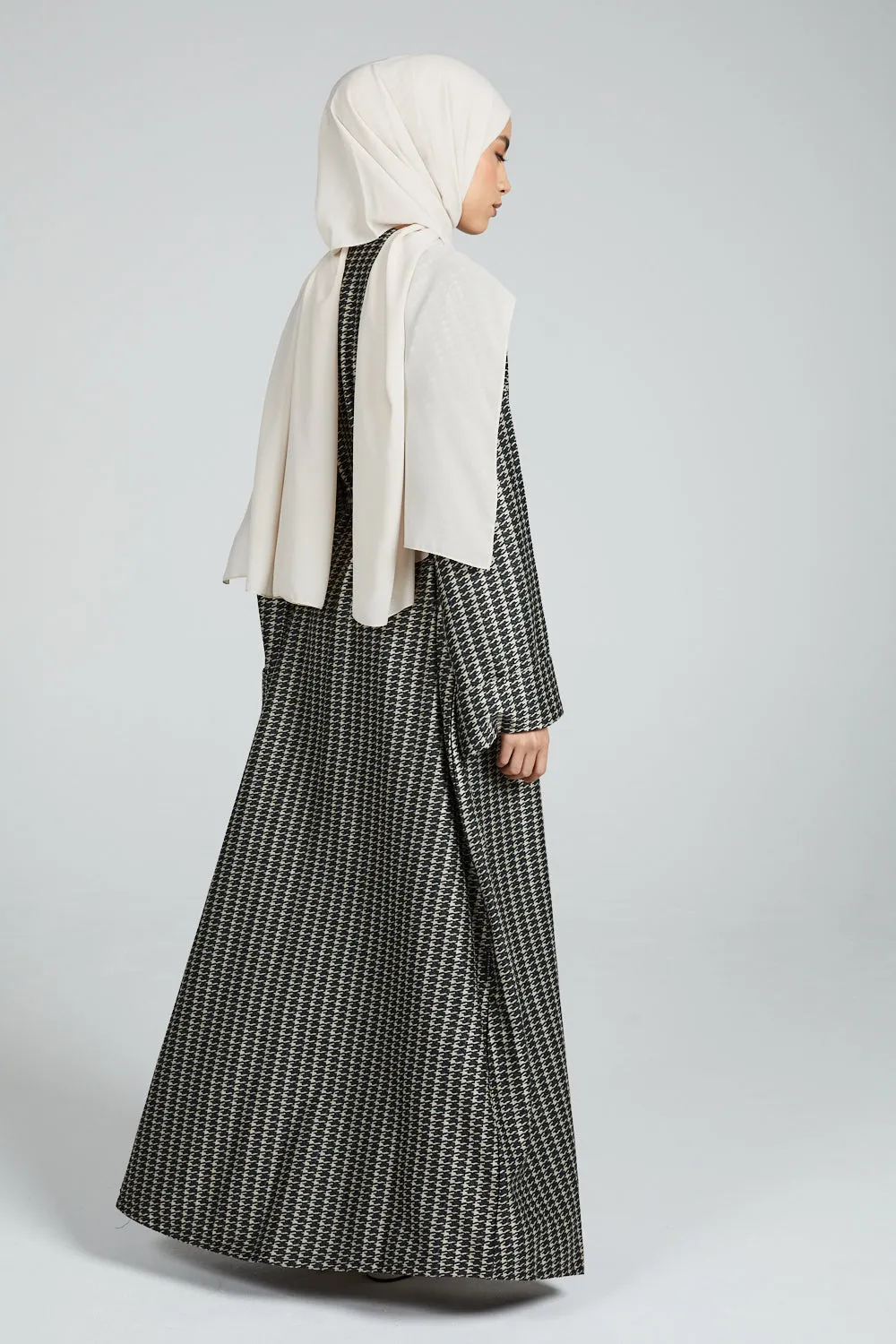 Printed Open Abaya Coat - Subtle Green