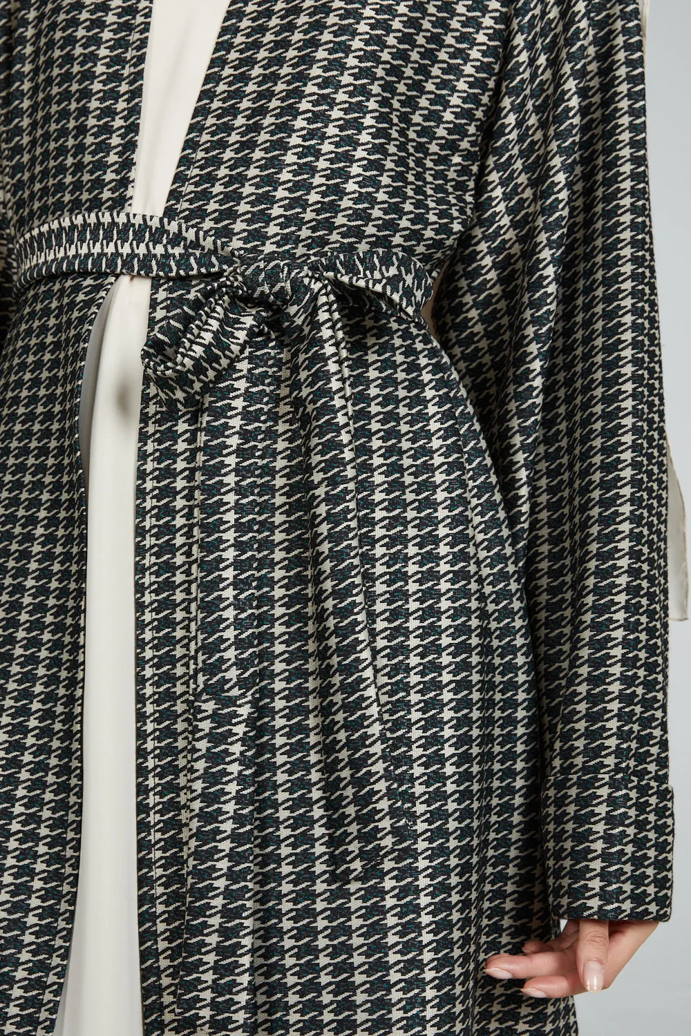 Printed Open Abaya Coat - Subtle Green
