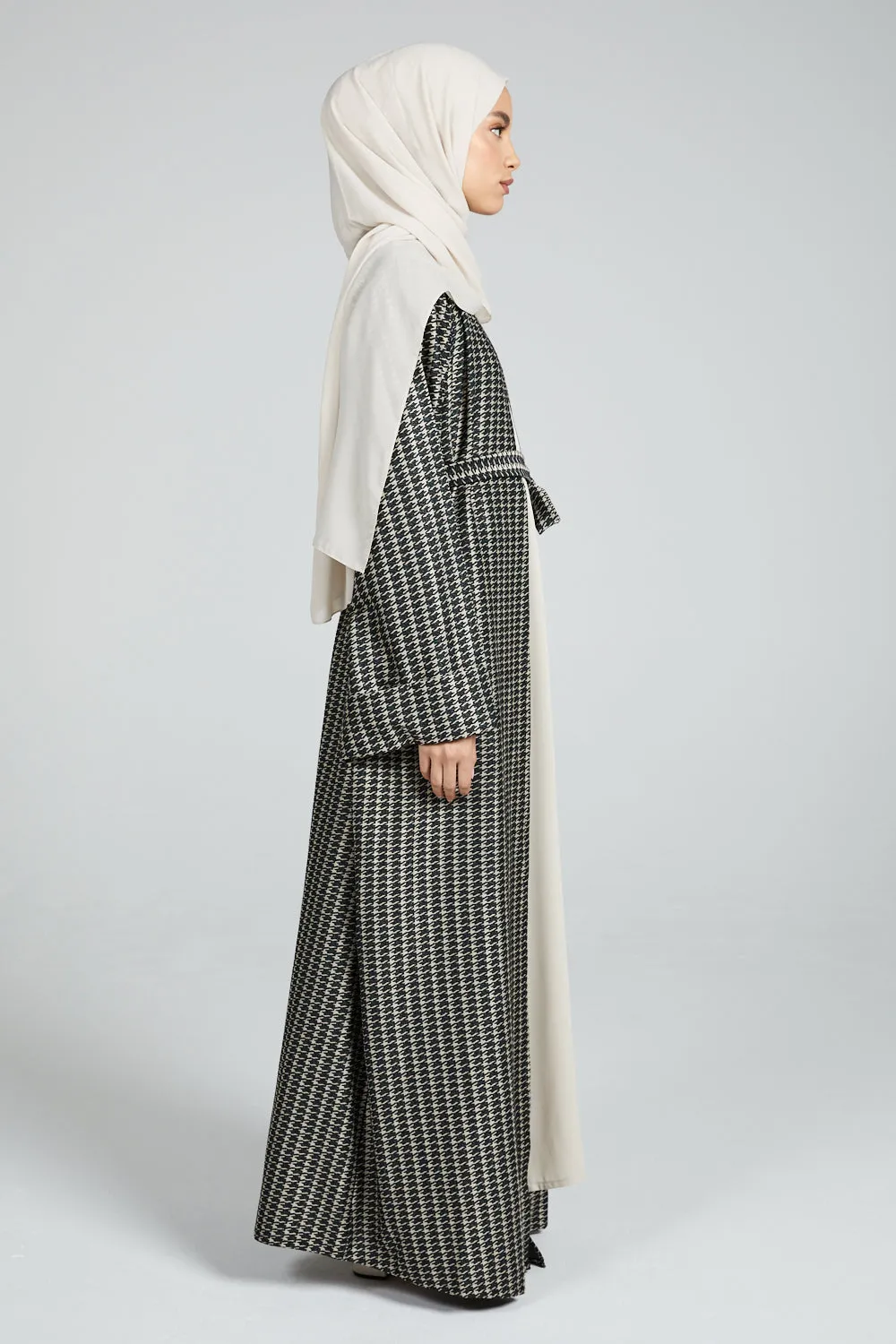 Printed Open Abaya Coat - Subtle Green