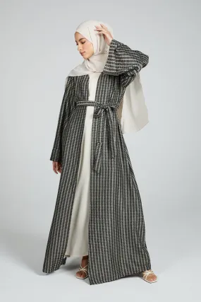 Printed Open Abaya Coat - Subtle Green