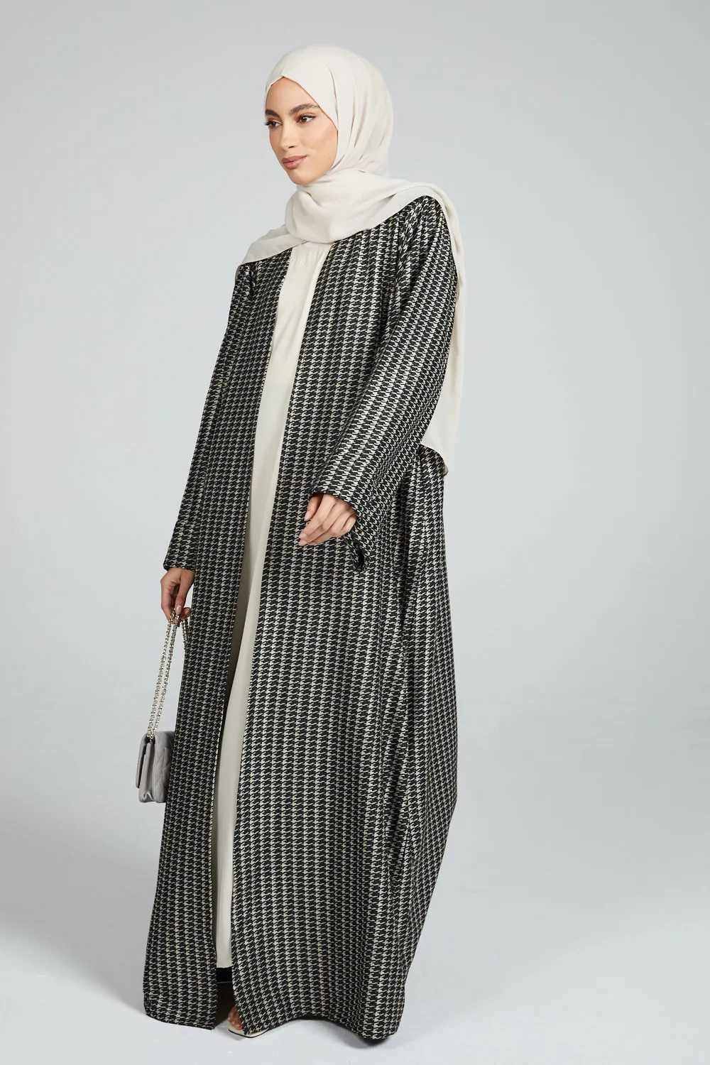Printed Open Abaya Coat - Subtle Green
