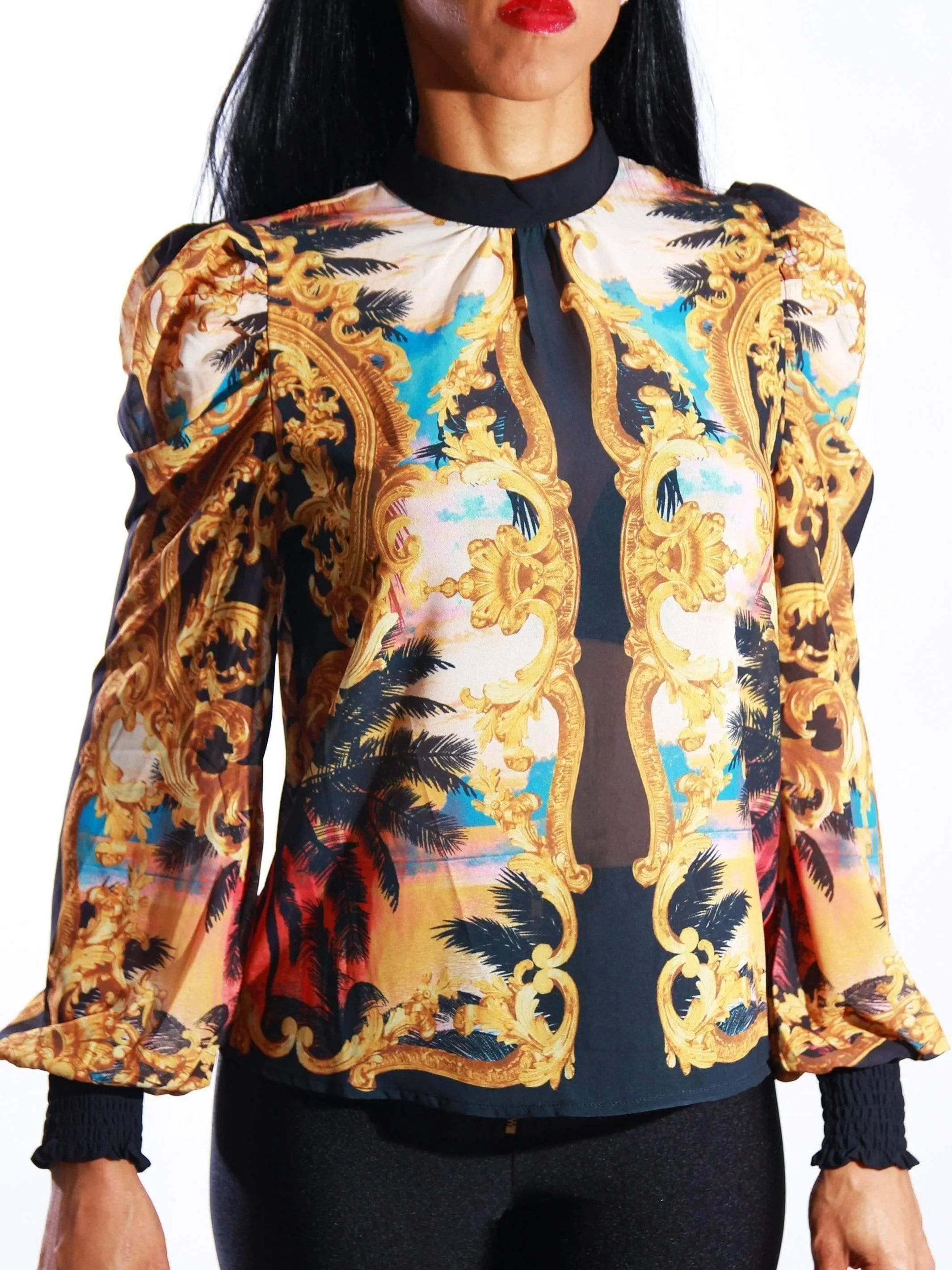 Regal Remedy | Printed Blouse Black SIZE SMALL