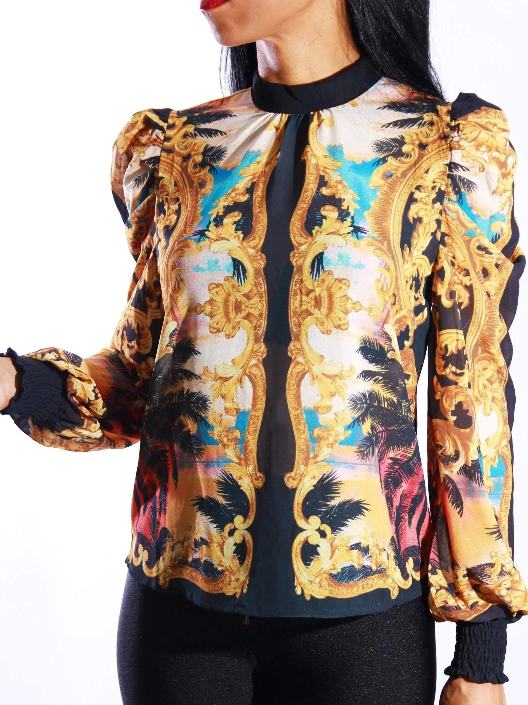 Regal Remedy | Printed Blouse Black SIZE SMALL