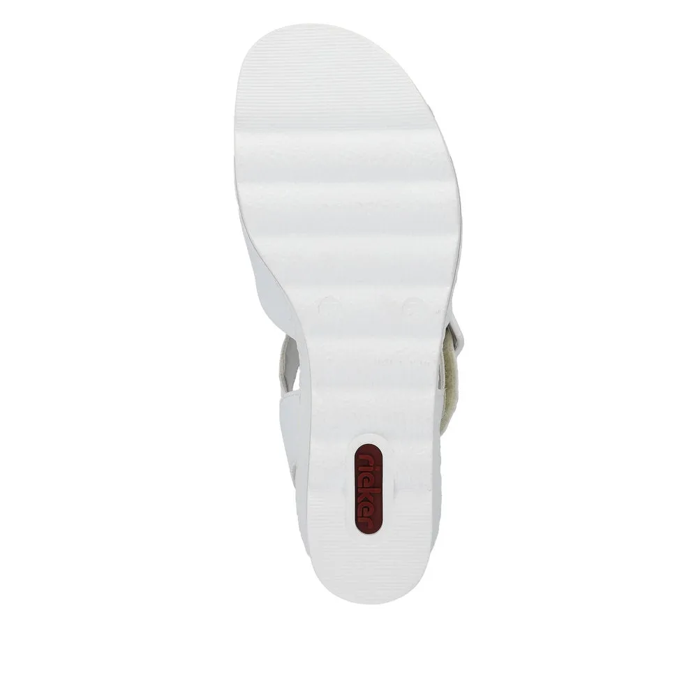 Rieker 67463-80 White Womens Casual Comfort Faux Buckle Touch Fastening Slingback Wedge Sandals