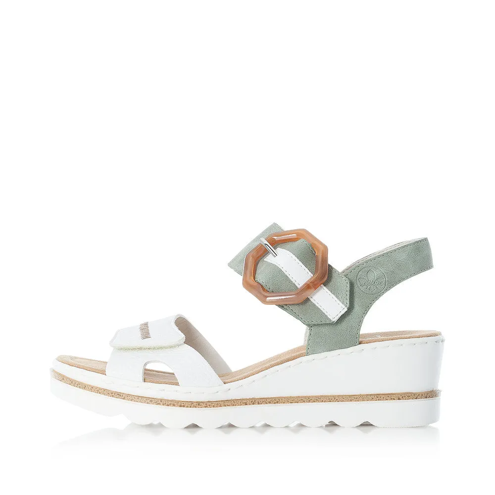 Rieker 67476-81 Ladies White/Mint Wedge Sandals