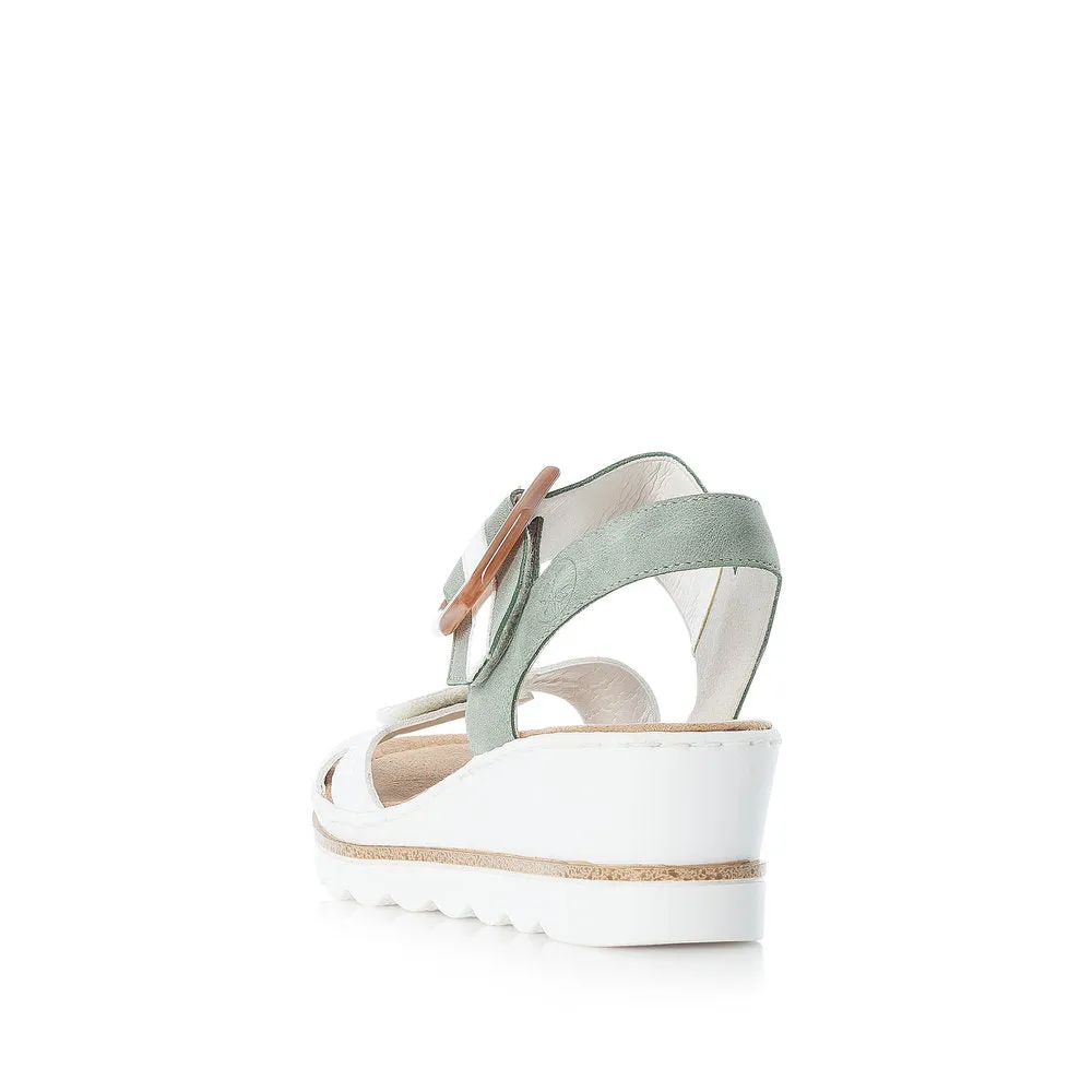 Rieker 67476-81 Ladies White/Mint Wedge Sandals