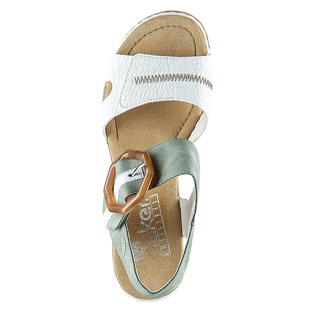 Rieker 67476-81 Ladies White/Mint Wedge Sandals