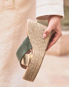 Sandale femme mule compensée vert - Albane