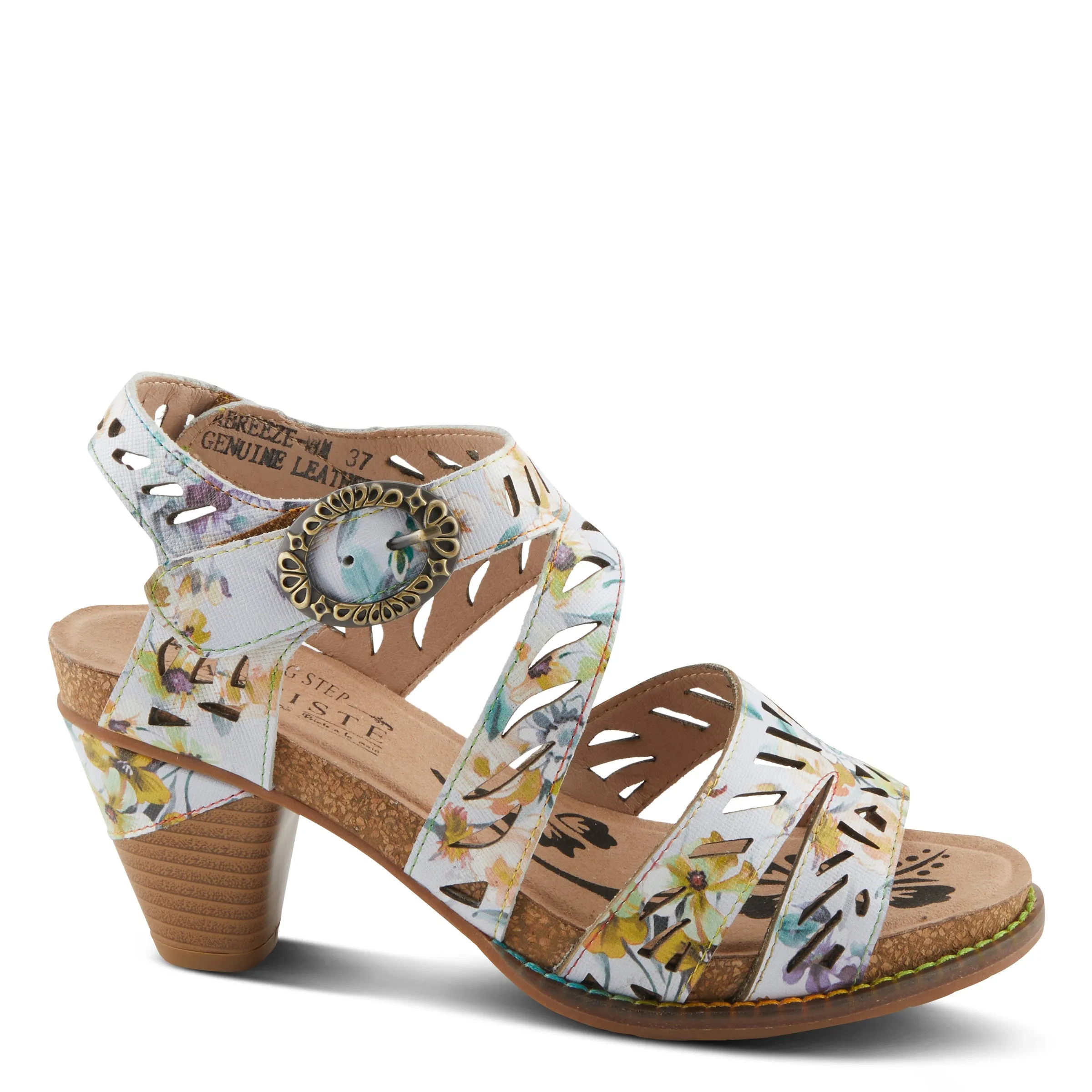 Spring Step Shoes  L'Artiste Abreeze Sandals Women’s Leather Floral 2.25" Heel