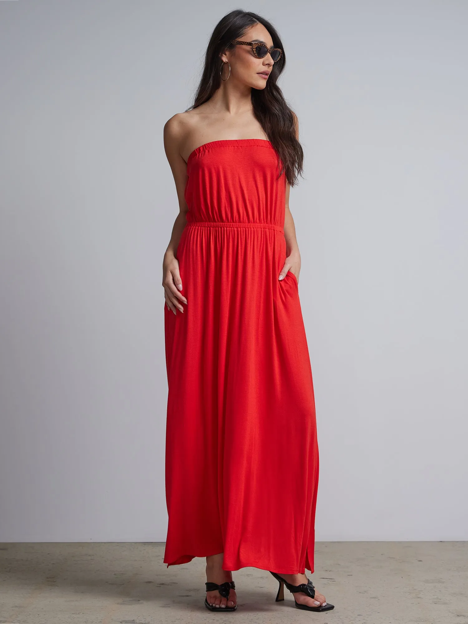 Strapless Side Slit Maxi Dress