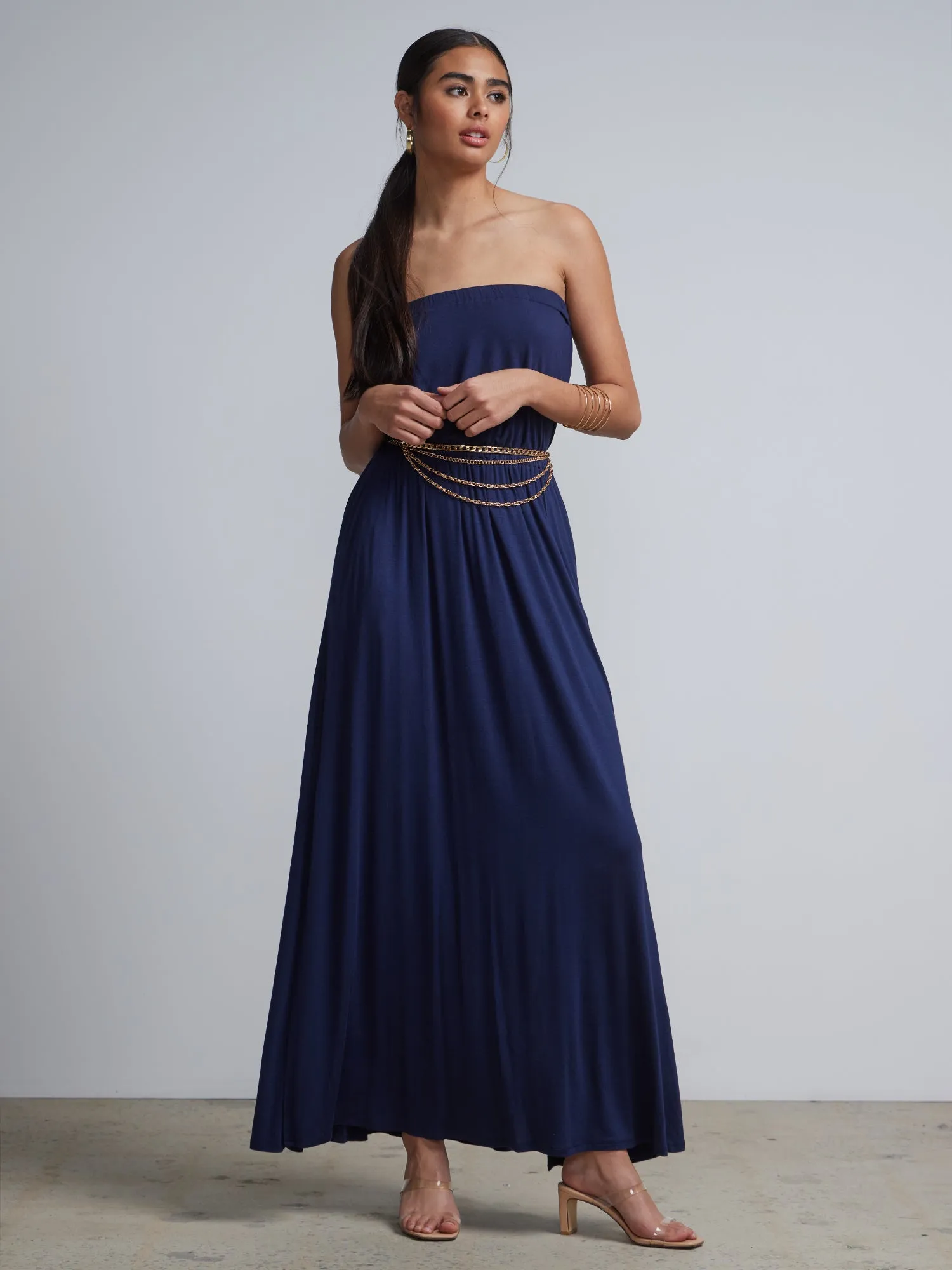 Strapless Side Slit Maxi Dress