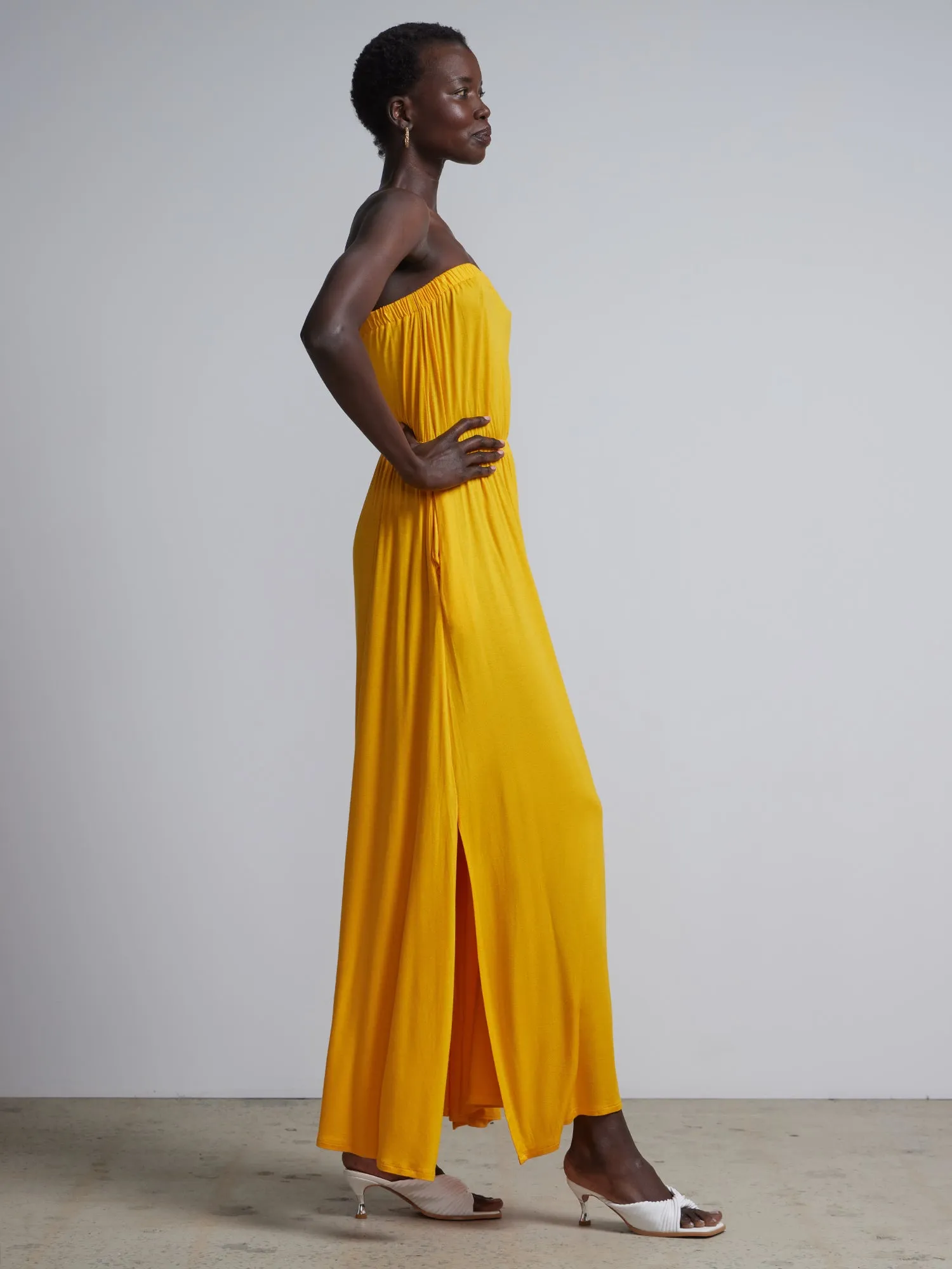 Strapless Side Slit Maxi Dress