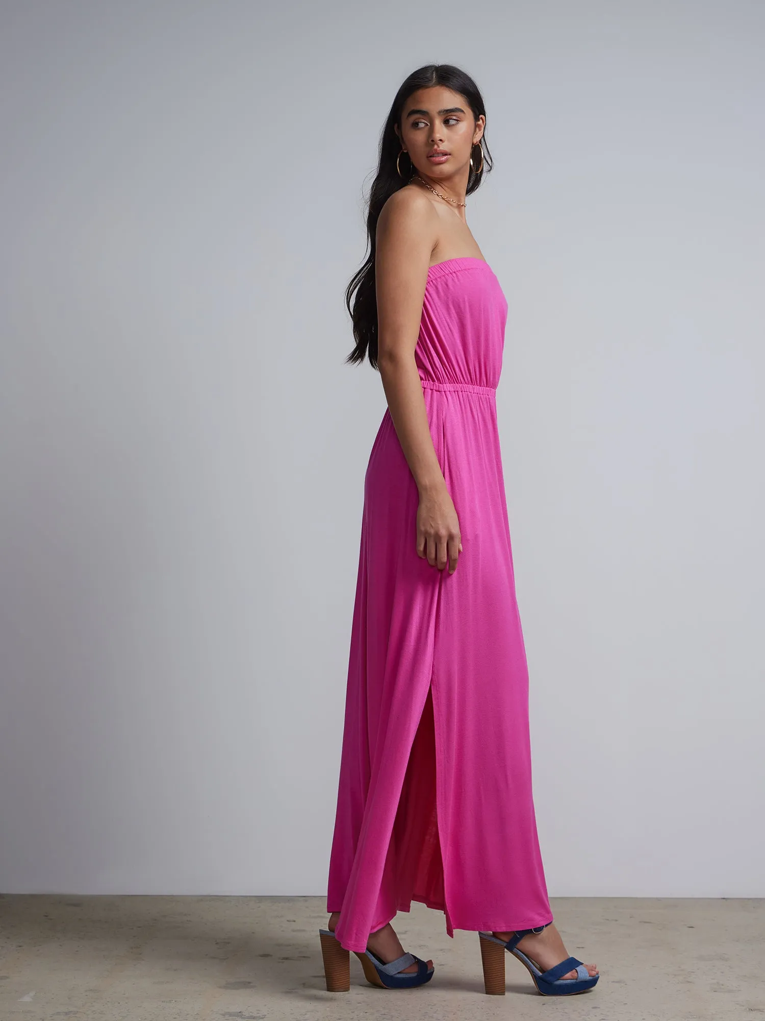 Strapless Side Slit Maxi Dress
