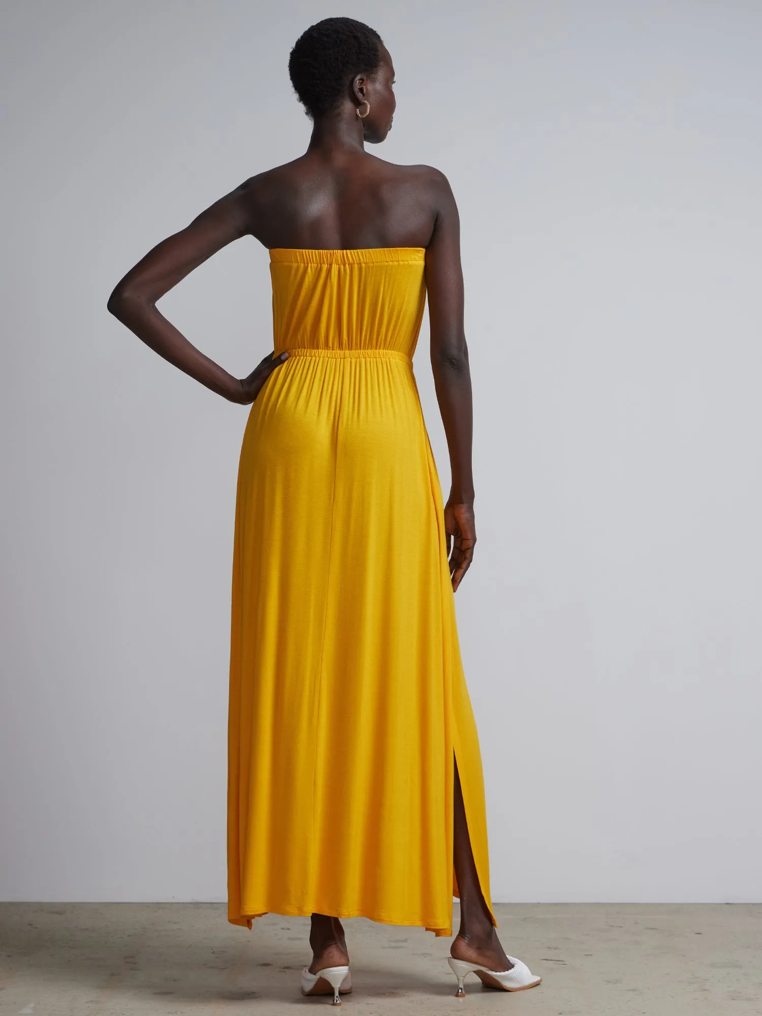 Strapless Side Slit Maxi Dress