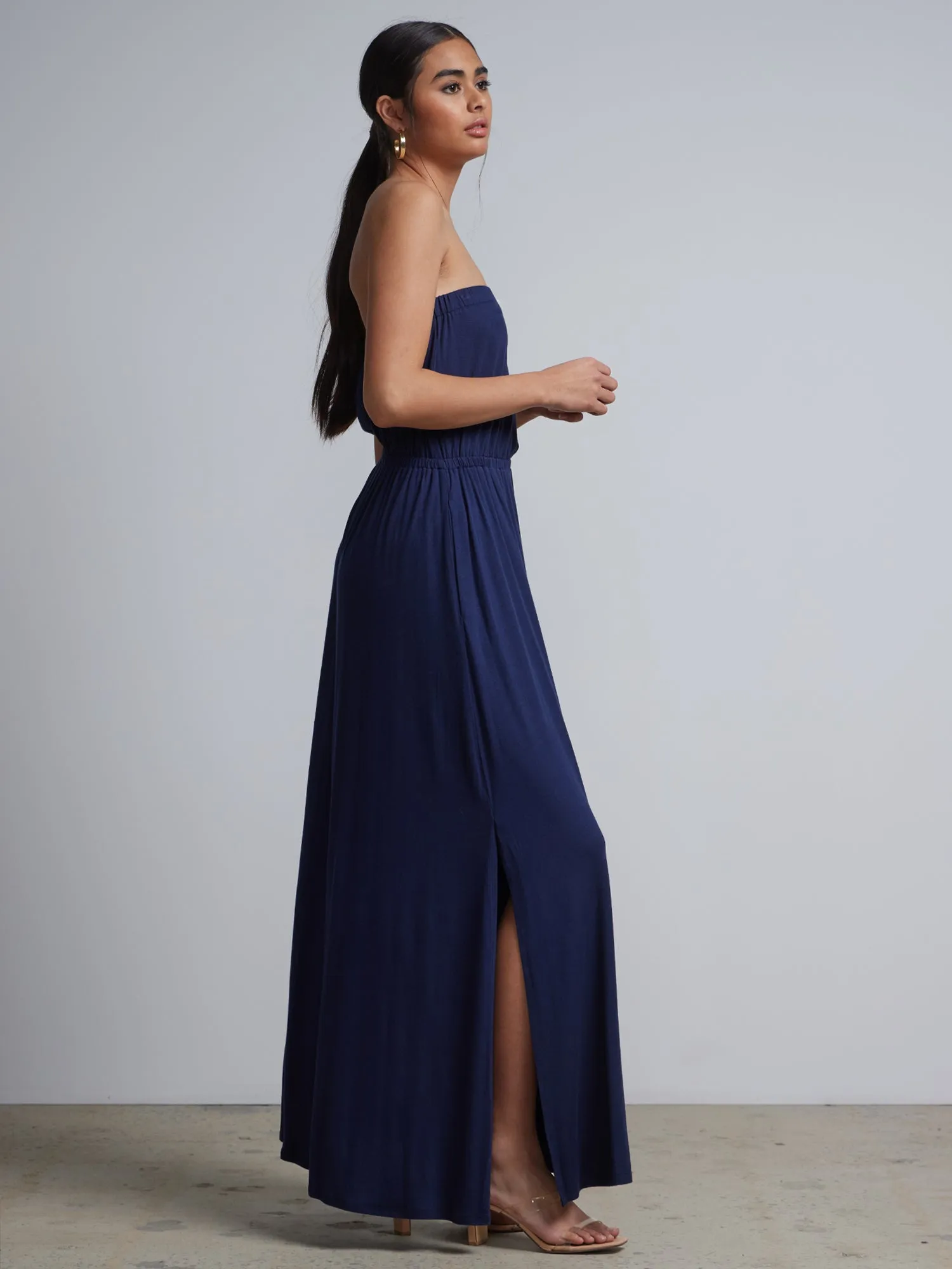 Strapless Side Slit Maxi Dress